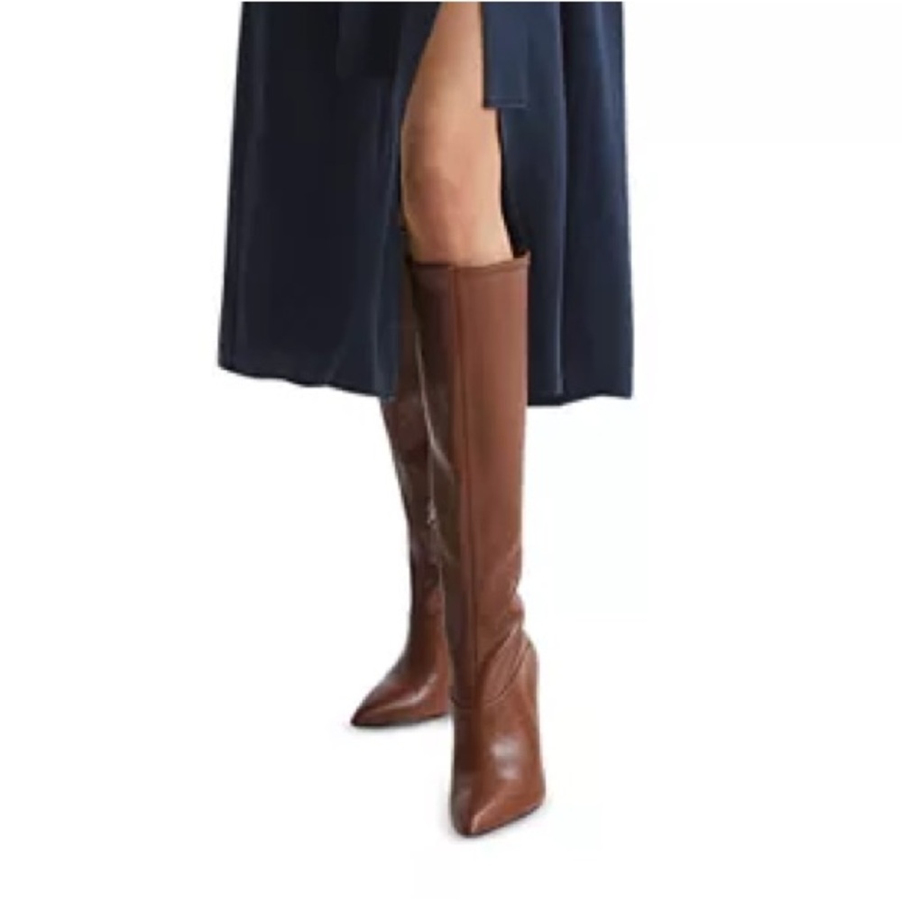 REISS Women's Carina Pointed Toe Knee High Heel Boots